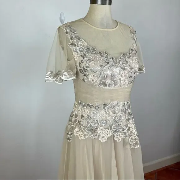 Teri Jon by Rickie Freeman Cream Tulle Sequin Jeweled Dress - Picture 2 of 10